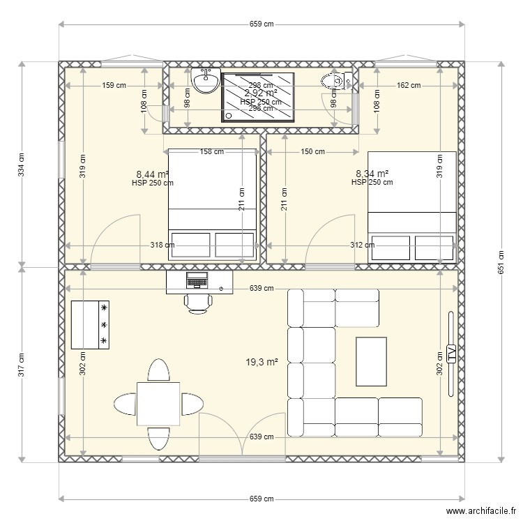 ma chambre. Plan de 4 pièces et 39 m2