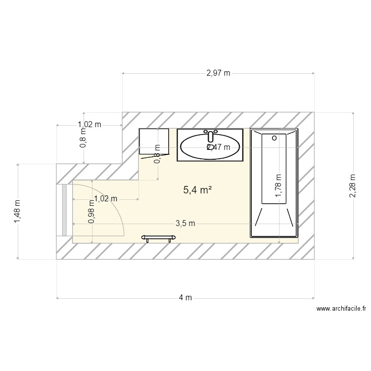 SIDO. Plan de 1 pièce et 5 m2