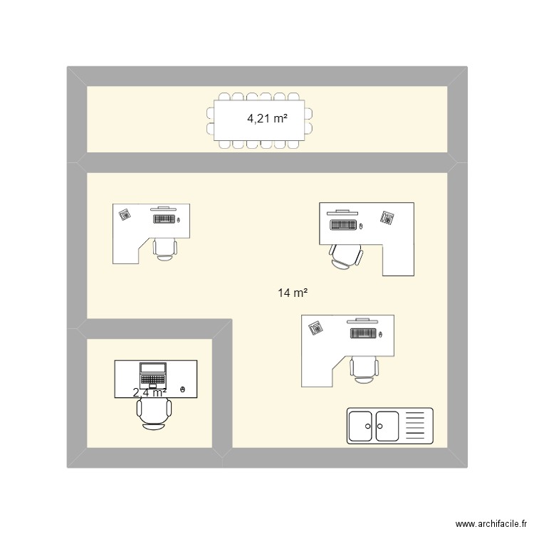 CCB Accueil ciment. Plan de 3 pièces et 21 m2