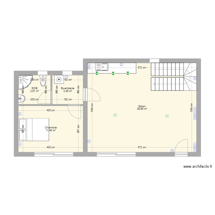 Trohinat. Plan de 4 pièces et 56 m2