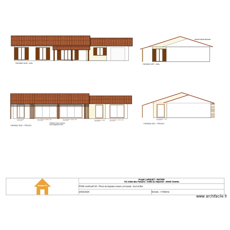 PCMI modificatif 05 - Plans de façades maison principale - Sud et Est. Plan de 0 pièce et 0 m2