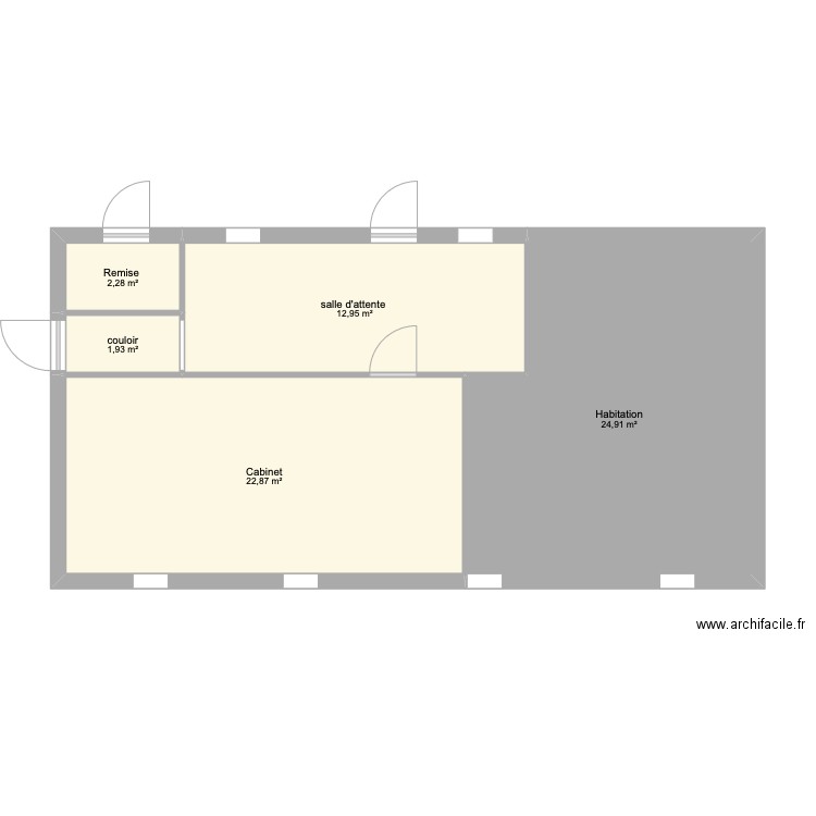 cabinet medical. Plan de 5 pièces et 65 m2