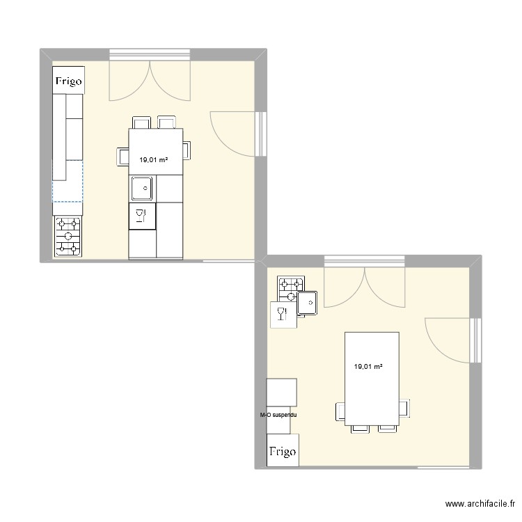 Csuisin3. Plan de 2 pièces et 38 m2