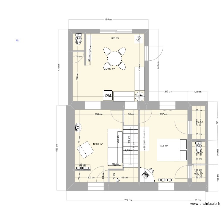 Rennes13. Plan de 8 pièces et 53 m2