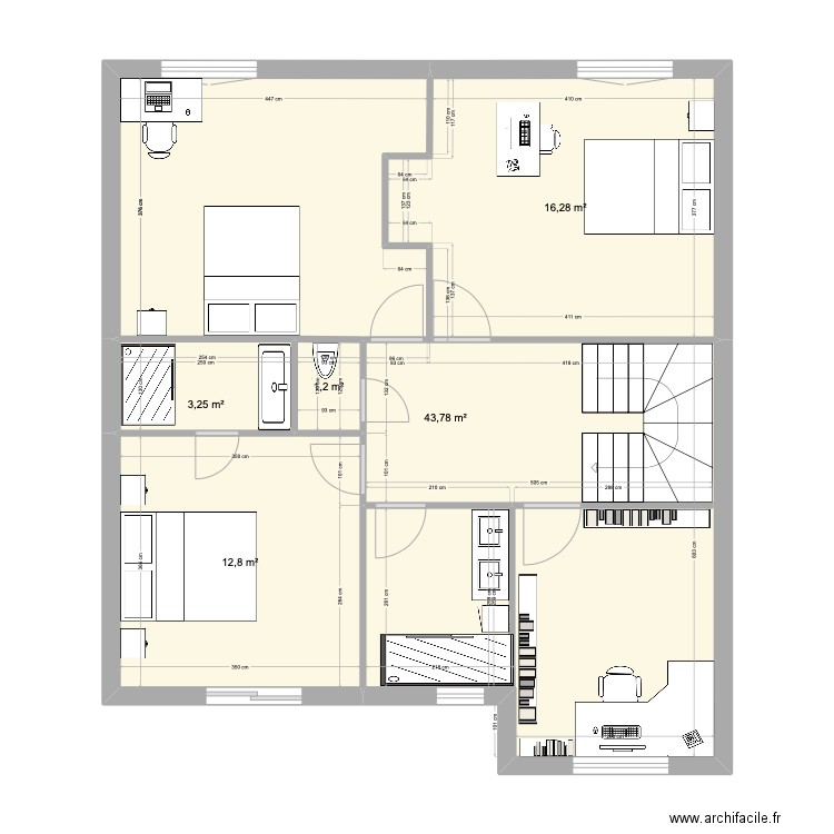 florent etage. Plan de 5 pièces et 77 m2