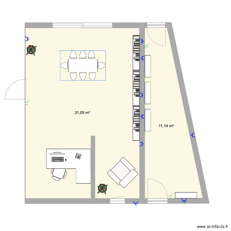 Extension Allinges aménagement. Plan de 2 pièces et 42 m2