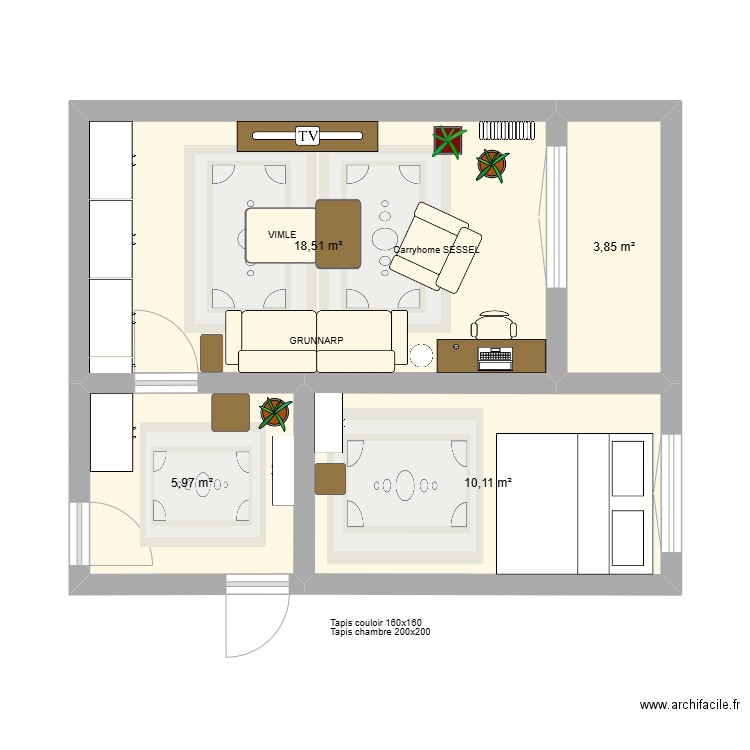 Salon - Contrat S8. Plan de 4 pièces et 38 m2