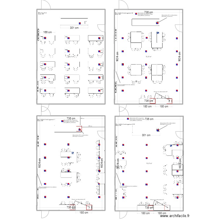 Salle 107. Plan de 4 pièces et 301 m2