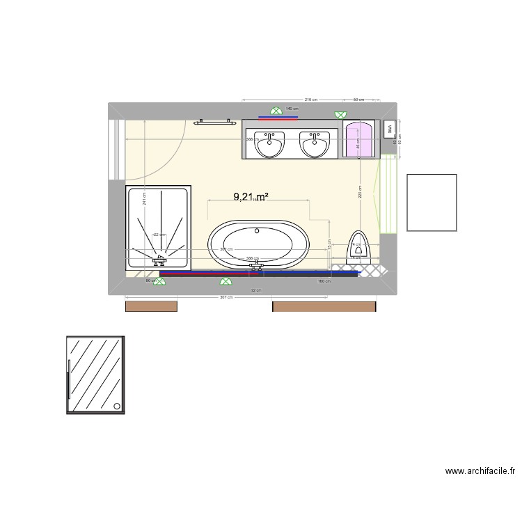 salle de bain etage V3. Plan de 1 pièce et 9 m2