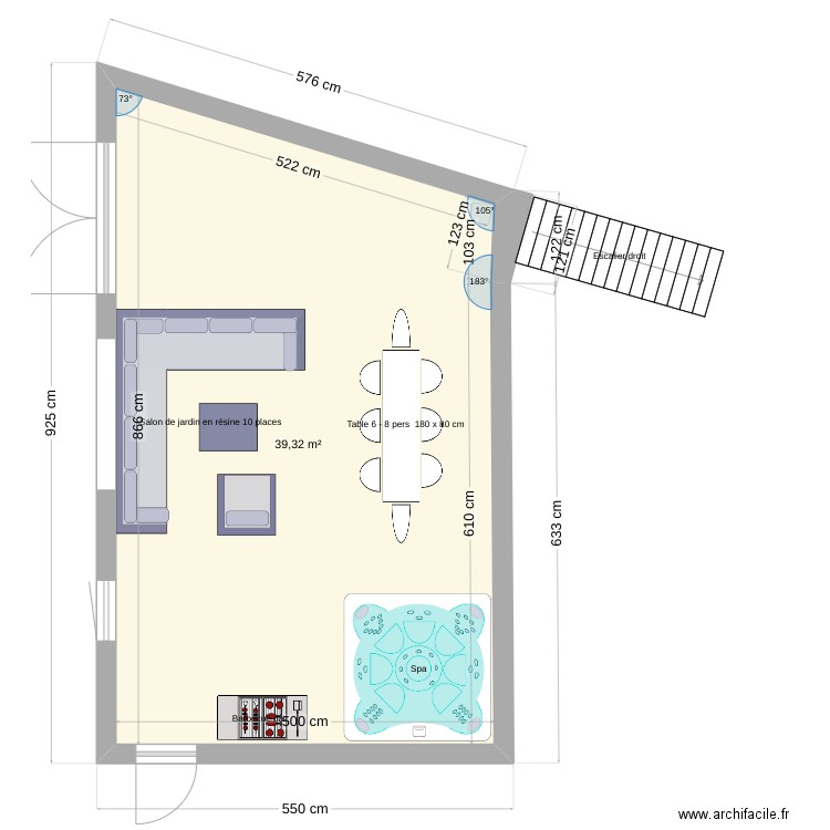 Terrasse. Plan de 1 pièce et 39 m2