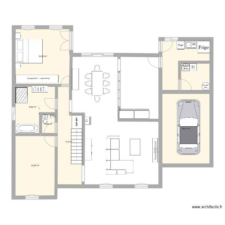 plan 1. Plan de 7 pièces et 81 m2