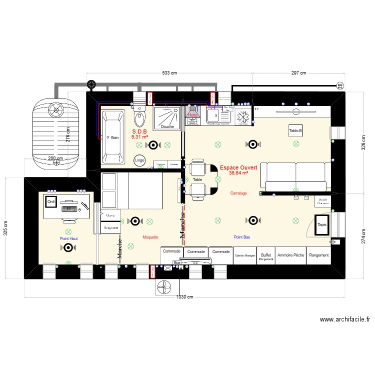 Maison Améliorer Copie 3.1 version 5. Plan de 2 pièces et 42 m2