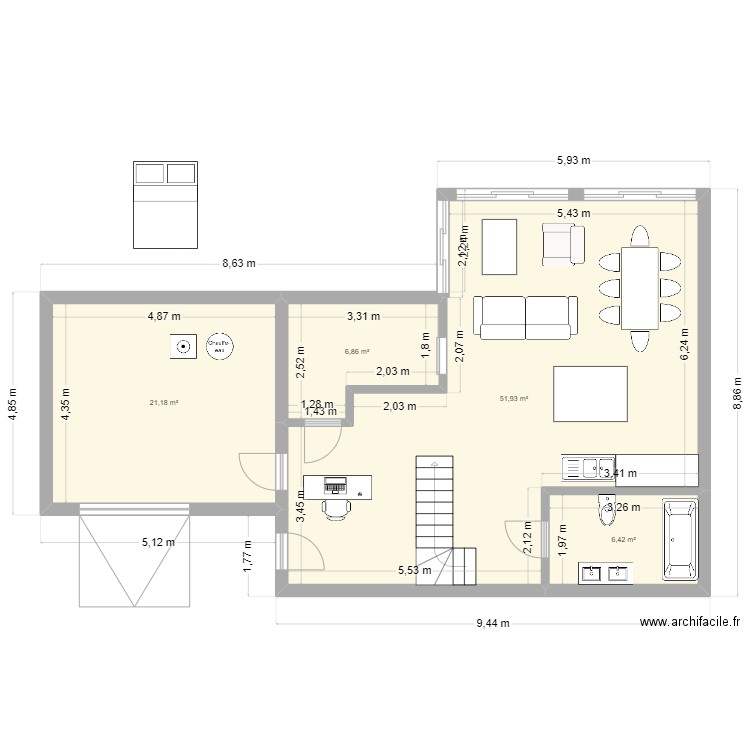 Perso 2. Plan de 4 pièces et 86 m2