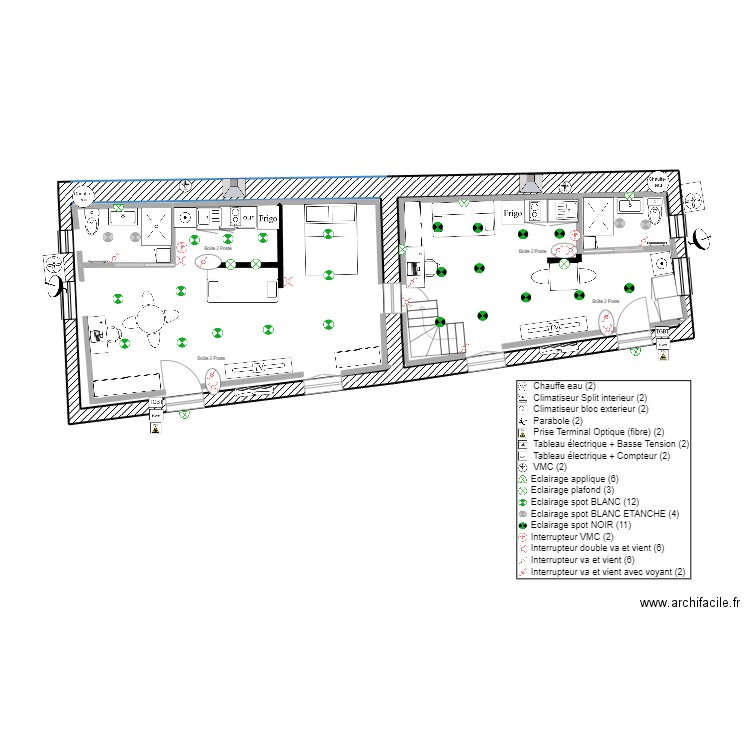 ECLAIRAGE DU T1 ET T2 . Plan de 2 pièces et 70 m2