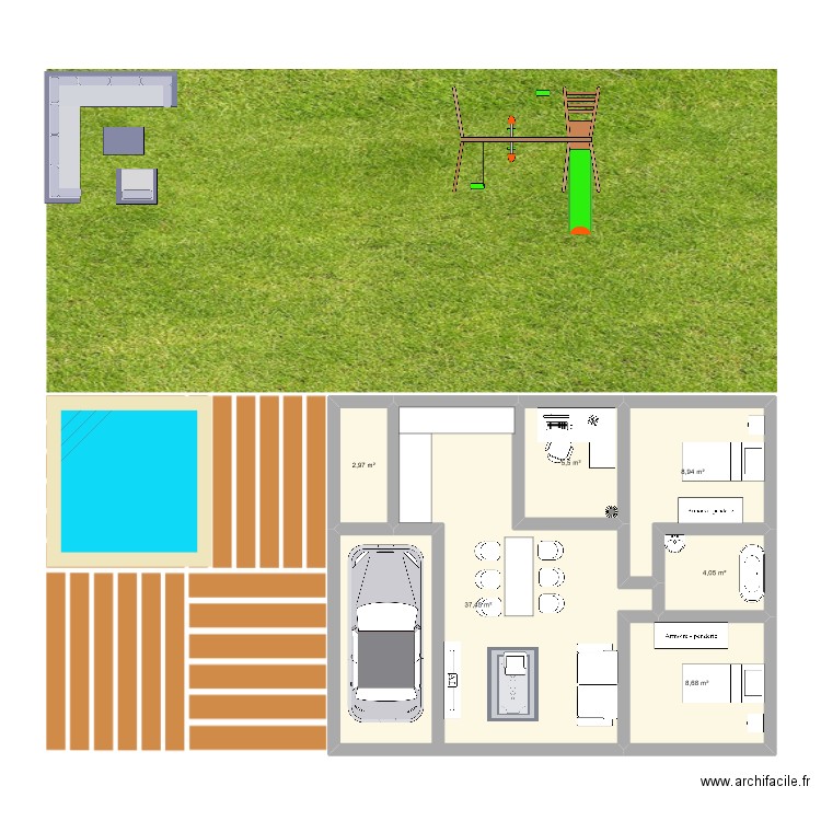 MAISON FAMILIALE . Plan de 6 pièces et 68 m2