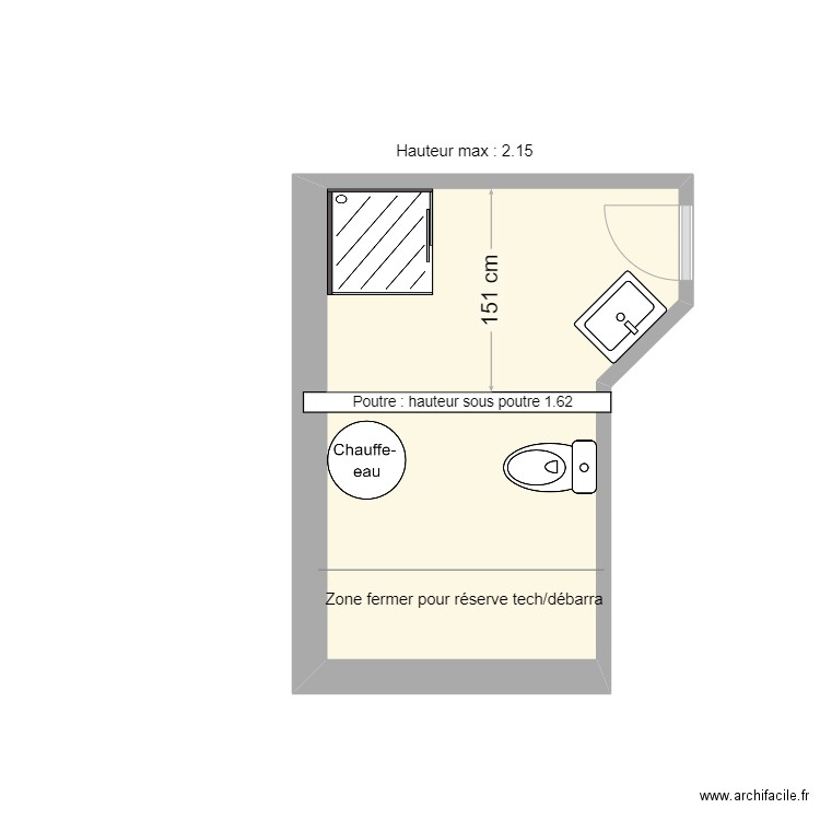 sdb dum. Plan de 1 pièce et 8 m2