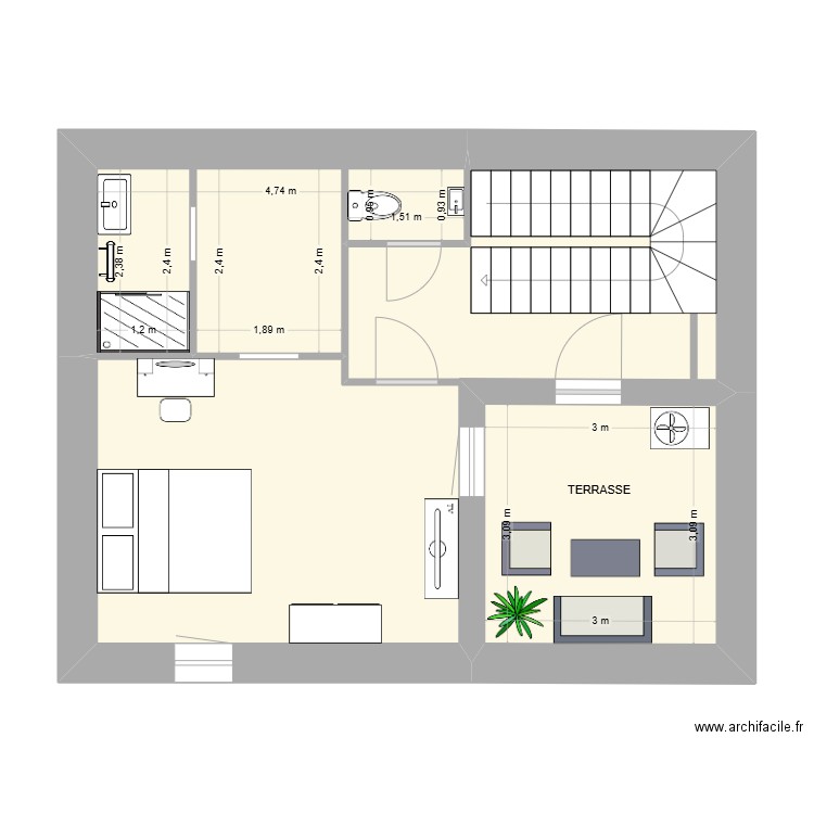 MONTREDON 2ème étage. Plan de 3 pièces et 46 m2