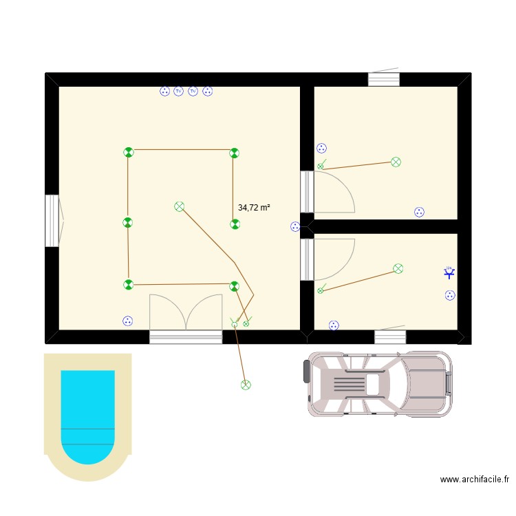 ma maison. Plan de 1 pièce et 35 m2