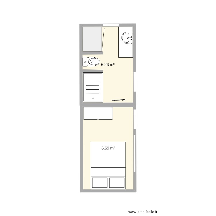 sdb. Plan de 2 pièces et 13 m2