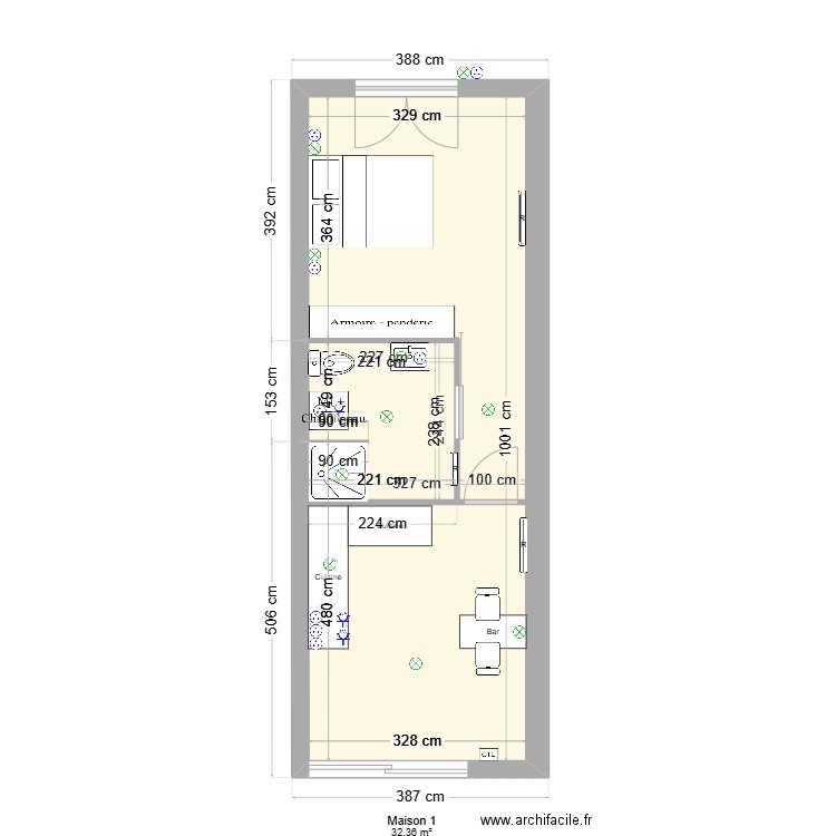 Maison 1. Plan de 2 pièces et 40 m2