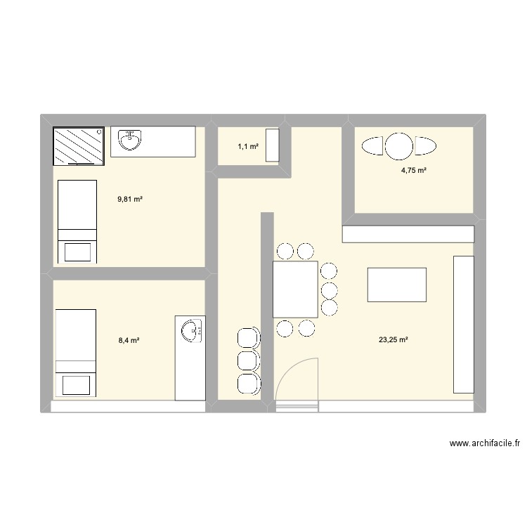 institut . Plan de 5 pièces et 47 m2