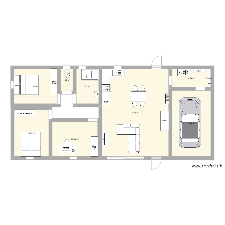 maison plein pied 3 ch . Plan de 8 pièces et 97 m2