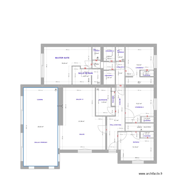 MENUISERIES INTERIEURES. Plan de 21 pièces et 139 m2