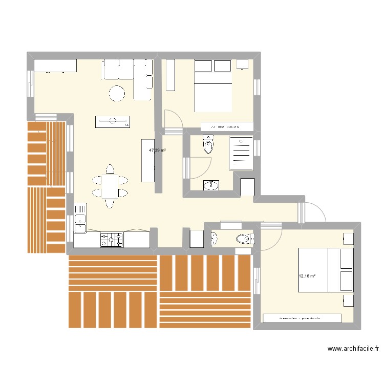 plan maison satec. Plan de 2 pièces et 60 m2