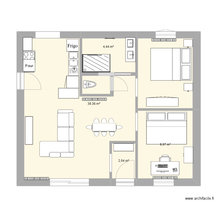 maison V3. Plan de 4 pièces et 55 m2