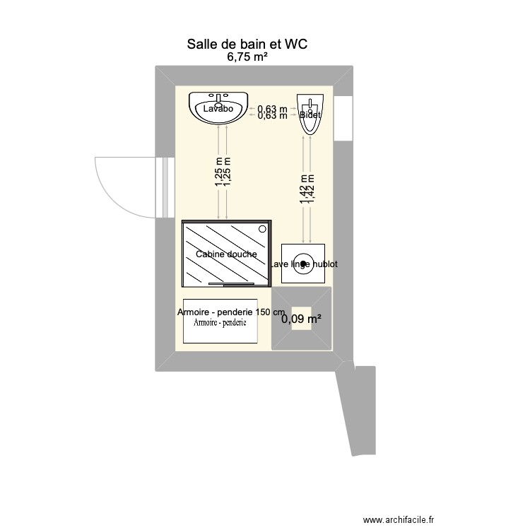 SS-Salle de bain. Plan de 2 pièces et 7 m2