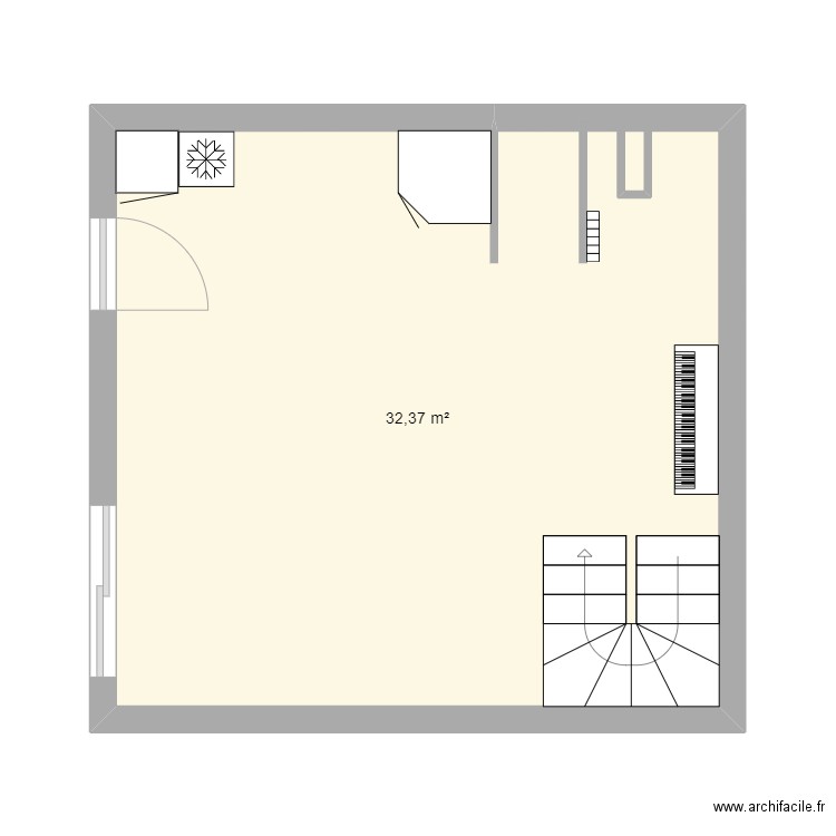 Plan cuisine existant. Plan de 1 pièce et 32 m2