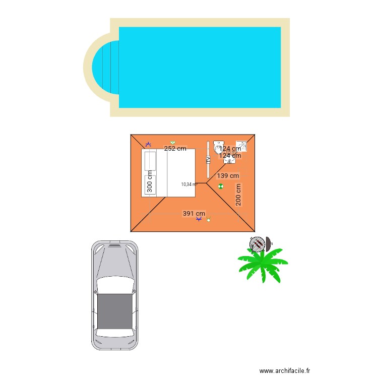 Maison. Plan de 2 pièces et 11 m2