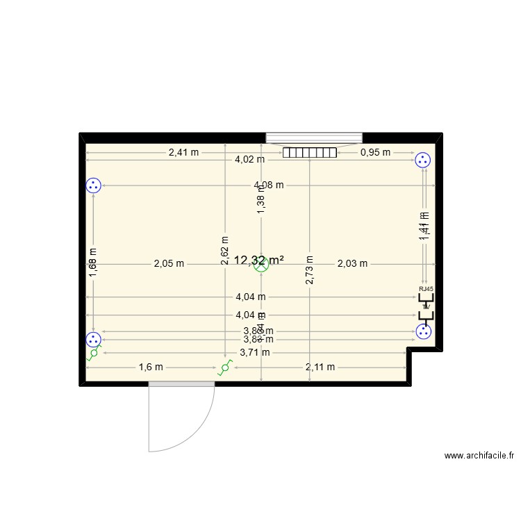 chambre1. Plan de 1 pièce et 12 m2