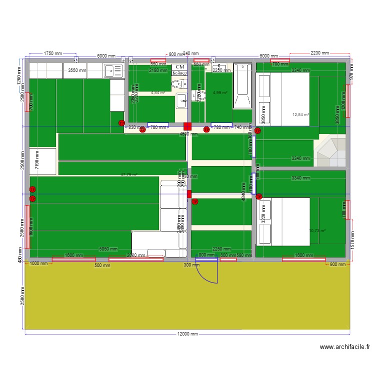 Жанна Барн каркас ТП. Plan de 6 pièces et 109 m2