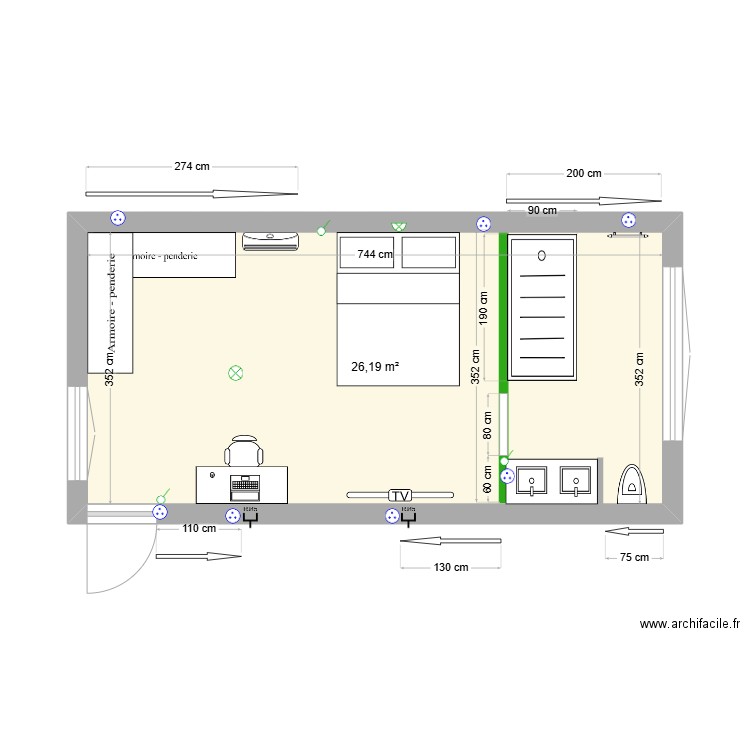 Chambre parentale 3. Plan de 1 pièce et 26 m2