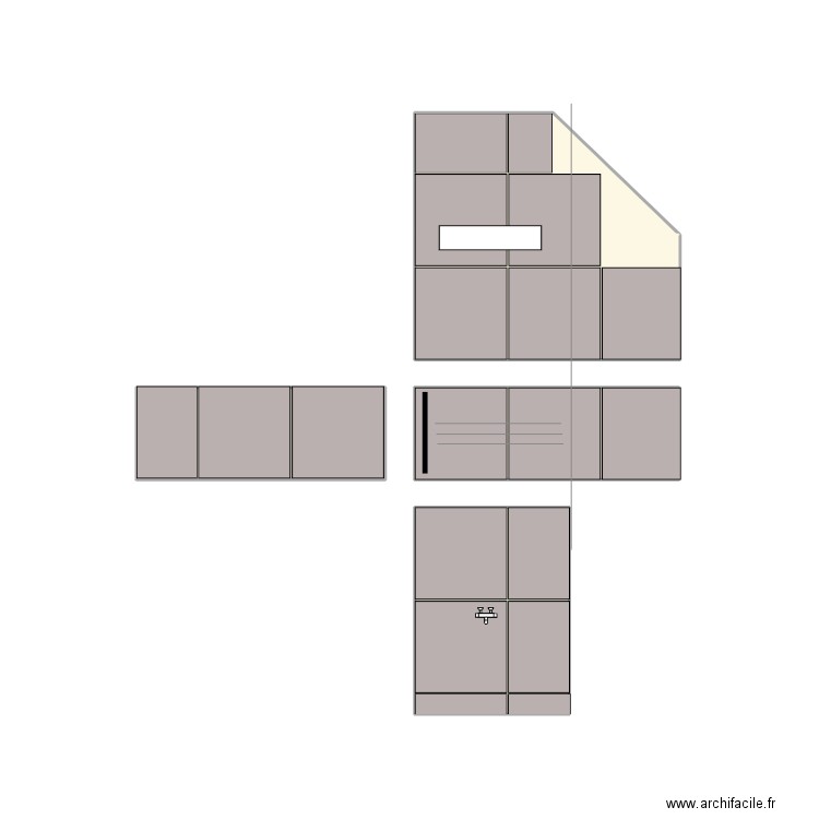 Carrelage SDB. Plan de 5 pièces et 13 m2