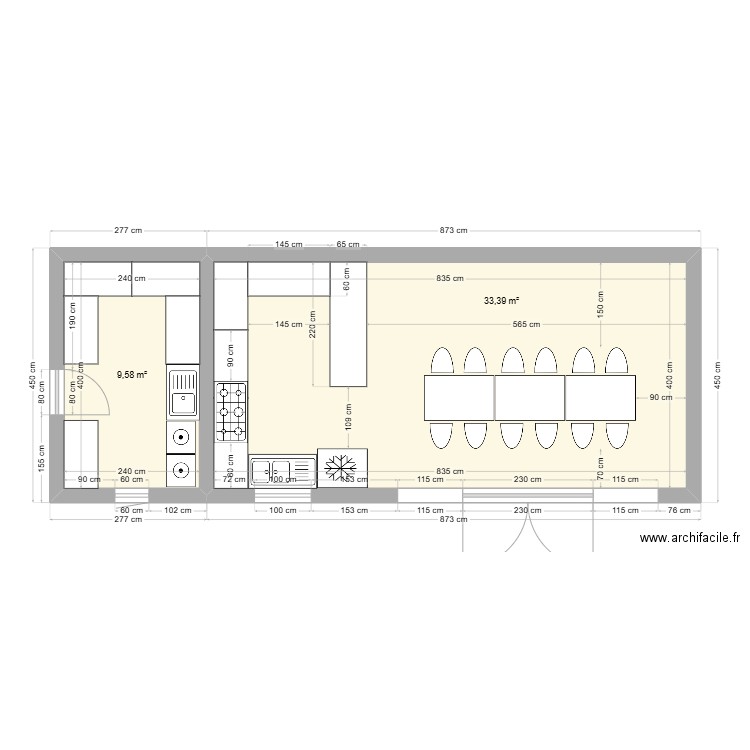 Salle à manger cuisine buanderie Essaouira - meublé. Plan de 2 pièces et 43 m2