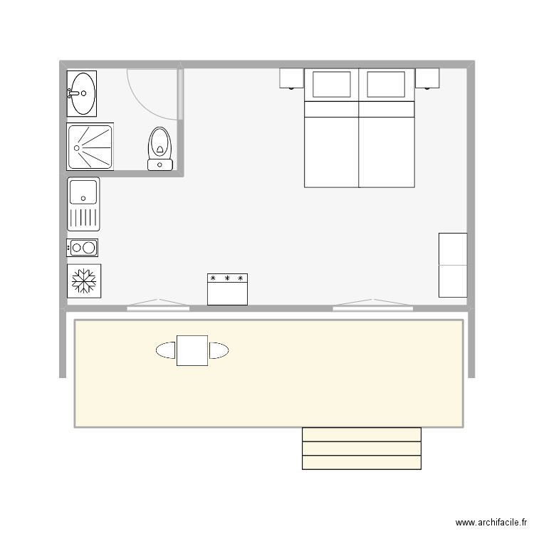 Bungalow B. Plan de 3 pièces et 34 m2