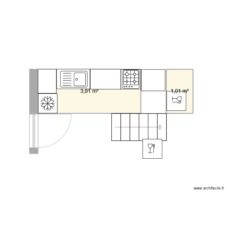 cuisine. Plan de 2 pièces et 5 m2