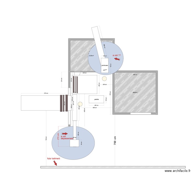 fendeuse. Plan de 2 pièces et 53 m2