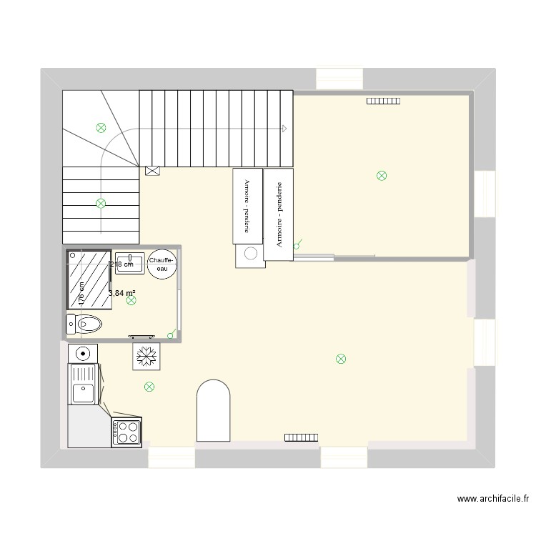 pharmacie. Plan de 2 pièces et 60 m2