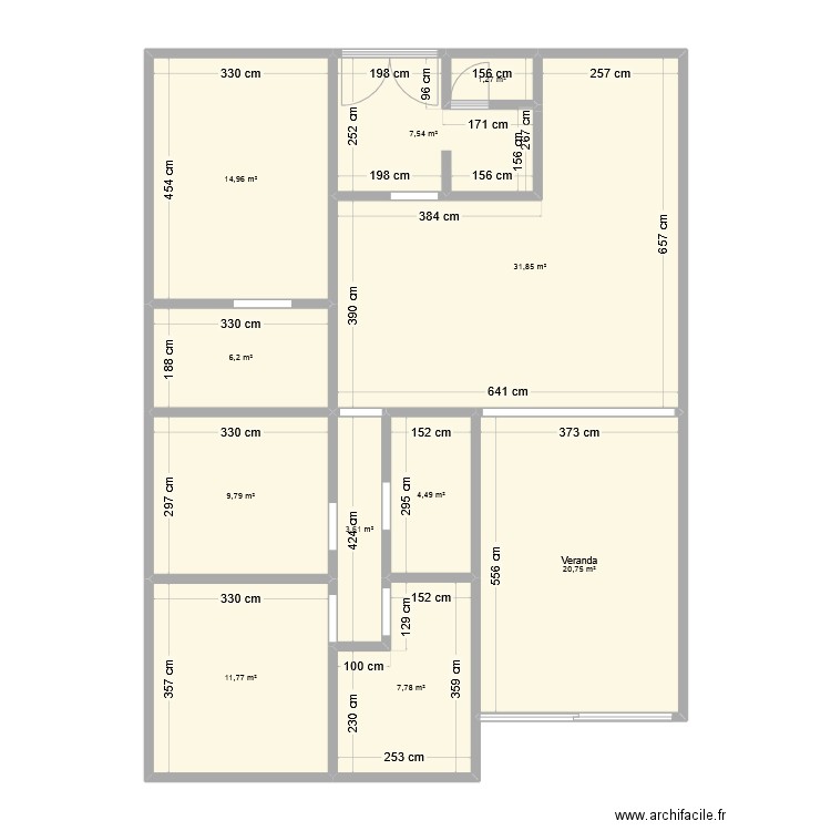 Jurbise. Plan de 11 pièces et 120 m2