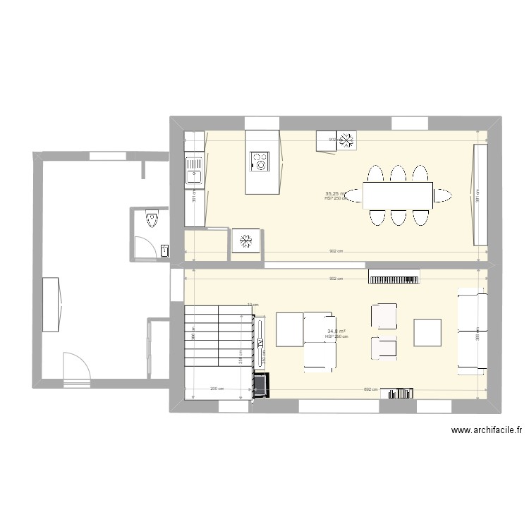 base rdc. Plan de 2 pièces et 70 m2