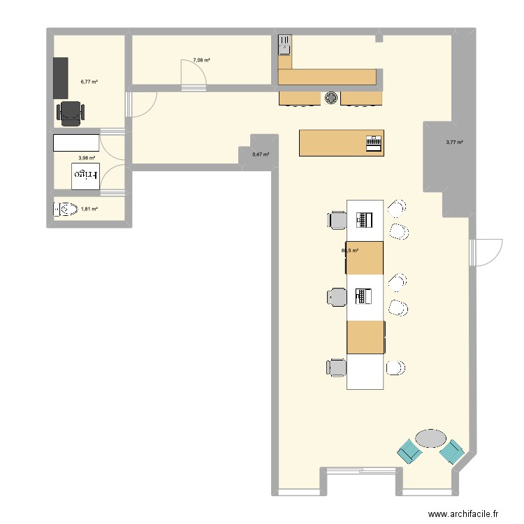 magasin. Plan de 7 pièces et 112 m2