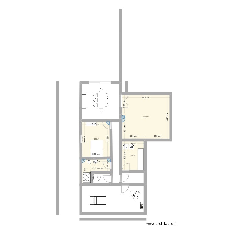 PLAN 15M. Plan de 4 pièces et 53 m2