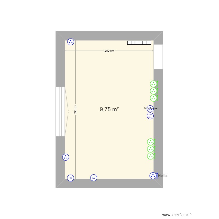 cuisine. Plan de 1 pièce et 10 m2