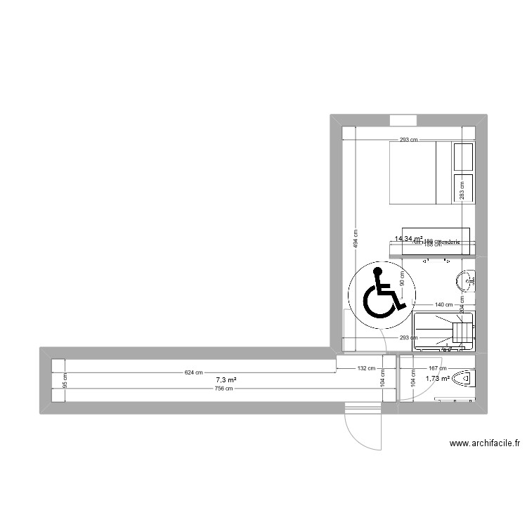 Unité de vie MOUSSIER Jeanne. Plan de 3 pièces et 23 m2