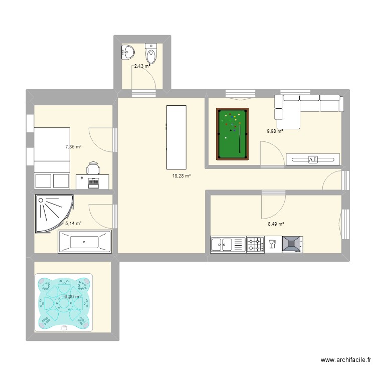 plan incroyable. Plan de 7 pièces et 57 m2