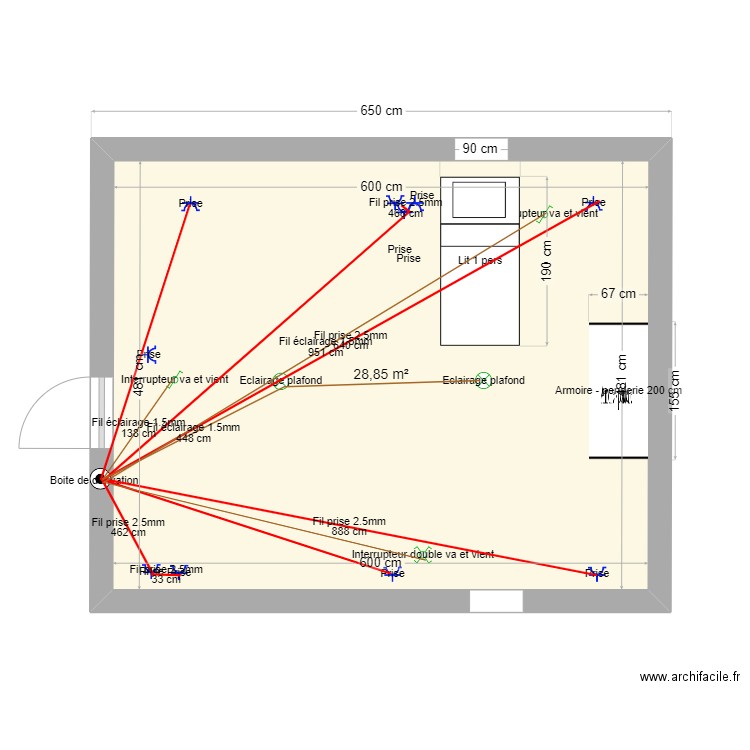 Chambre Victoire. Plan de 1 pièce et 29 m2