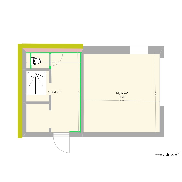 Buanderie Aménagements. Plan de 2 pièces et 26 m2